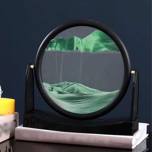 TTOBHF Creative 3D Moving Sand Art, Flipping Hourglass Glass Decor, DIY Sand Art Picture Frame, Liquid Motion Desktop Calming Sandscape Ornament Birthday Gift(Green,Black Frame)
