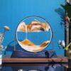 TTOBHF Rotating 3D Moving Sand Art Picture, Creative Liquid Motion Hourglass Sandscape, Metal Frame Sand Art for Adults, Living Room Office Desktop Decorations(12in,Orange)