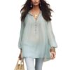 Tunic Tops for Women Loose Fit Long Sleeve Sheer Chiffon Polo Shirts