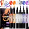 TUOSHITONG Halloween Nail Polish Pen Set, 6 Colors Quick Dry Shimmer Nail Art Pens, No Base & Top Coat Needed, Easy Application Glitter Nail Polish Kit for Halloween DIY Manicure, 5ml Each