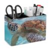 Turtle In Clear Sea Water Desk Organizer PU Leather Caddy Holder