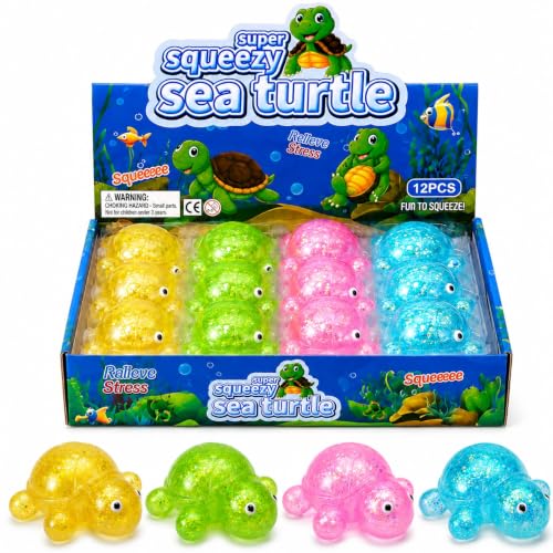Turtle Squishy Fidget Toy, Cute Sugar Squishy Turtle Stress Ball, Soft Sensory Squeeze Toy for Adults, Slow Rising Ocean Animal Squishy for Easter Basket Stuffers Party Favors Gifts