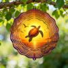 Turtle Wind Spinner, Tropical Vibrant Sunset Ocean Summer Orange Metal Outdoor Color Changing Wind Sculptures Gifts for Garden Lawn Hallways Yard Party Decor 12 Inch