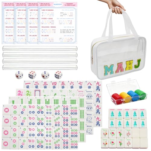 TUSAUW American Mahjong Tile Set, American Mahjong Game Set Include 166 1.2 Inch Mahjong Tiles 4 Dice 4 Tile Rulers 1 Bag, 100 Chips,5 Instruction Manuals, Portable Complete Travel Mahjong Set