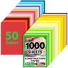 TUXIYA Construction Paper 1000 Sheets, 9"x12" 80GSM Craft Paper, 50 Assorted Colors Bulk Pack, Color Paper for Arts & Crafts, School Supplies