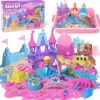 TUZT Princess Unicorn Sensory Bin Sandbox for Girl Kid Toys, 2lbs Color Sensory Sand & 6 Castle Molds & Play Kits, Sand Box Toys for Kids Girls Toddlers 3 4 5 6 7 8 Christmas Birthday Gift