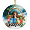 Tvvinkle Treeing Walker Coonhound Dog Personalized Custom Name Ceramic Ornament, Cozy Winter Mittens Basket & Snow, Watercolor Christmas Tree Decoration Keepsake