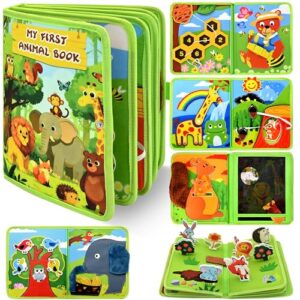 TWIBBY Busy Book for Toddlers 1–3, Montessori Animal Sensory Quiet Book, Fine Motor Skills Learning Toy for 1 2 3 Year Old Boys Girls, Educational Travel Toy for Airplane Car, Birthday Gift