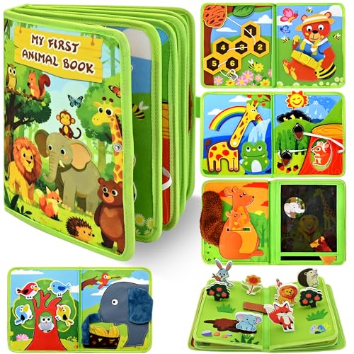TWIBBY Busy Book for Toddlers 1–3, Montessori Animal Sensory Quiet Book, Fine Motor Skills Learning Toy for 1 2 3 Year Old Boys Girls, Educational Travel Toy for Airplane Car, Birthday Gift