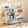 Twinkoo Kids Bookshelf and Toy Storage, Large 3 Tier Book Shelf for Kids Rooms, Sling Baby Bookcase with Stuffed Animal Storage, Toddler Montessori Bookshelf (Grey, 2 Column)
