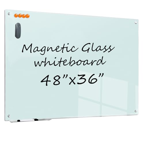 TWISBAY Glass Dry Erase White Board - 48 x 36 Inches Magnetic Glass Whiteboard for Wall Mounted, 4' x 3' Frameless Boards for Classroom Home, Office Supplies
