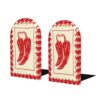 Two Red Chilly Peppers Checkerboard Pattern Bookends for Shelves 2 Pcs Wooden Book Stopper Organizer for Home Office Libraries