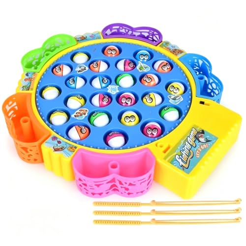 TXT-MATRIX Kids Electric Fishing Game Toy 360° Rotating Fish with Dynamic Music, Interactive Desktop Water Play Set, Family Parent-Child Activity, Birthday Easter Gift for Boys Girls (15fish)