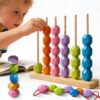 TXTLDB 4-in-1 Wooden Bead Sequencing Sorting Toy for Toddler 3+