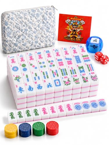 TYITALK Mahjong Tile Set with 166 Premium Mahjong Tiles, Complete Set with Carrying Bag for Family Game Nights and Friendly Competition