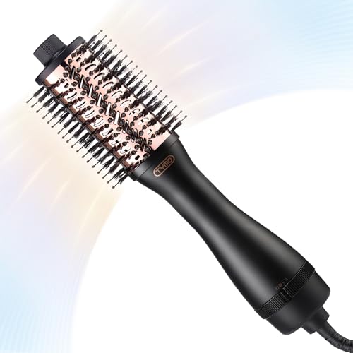 TYMO Hair Dryer Brush Blow Dryer Brush in One, 4 in 1 Ionic Hairdryer and Styler Volumizer with Oval Titanium Barrel, Hot Air Straightener for Smooth Frizz-Free Blowout, Gold, 2 Inch