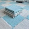 Typutomi 10pcs Plush Puzzle Foam Floor Mat, Soft Fluffy Interlocking Square Foam Tiles Area Rugs Carpet for Parlor Bedroom Decoration(11.8x11.8in, Blue&White)