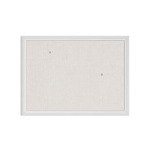U Brands Bulletin Board, 18 x 24 Inch Linen Fabric Pin Board, Farmhouse White Wood Style Frame, Wall Message Center & Vision Board for Farmhouse Decor, Home Office, Classroom, Includes Push Pins