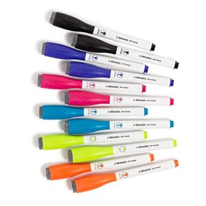 U Brands Fine Tip Dry Erase Markers with Eraser, Low Odor Whiteboard Markers Fine Tip, Assorted Bright Colors, Set of 16