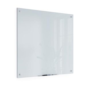 U Brands Glass Dry Erase Board, 36" x 36", 3'x3', White Frosted Surface with Silver Grommets, Frameless, Includes Marker