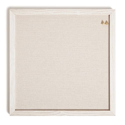 U Brands Rustic Linen Bulletin Board, 14" x 14", White Wood Style Frame, Industrial Grade Pinning Surface, Includes Push Pins