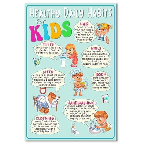 UCGAOIOQ Healthy Habits Chart for Toddlers Educational Poster Daily Routine Morning Schedule Laminated Wall-Art for Preschool Kindergarten Classroom Home Decor(Framed,08x12inch(20x30cm))