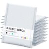 UCGOU Bubble Mailers 8.5x12 Inch 40 Pack Usable Size 8.5x11 Inch White Padded Envelopes Medium Waterproof Packaging Bags for Shipping Self Seal Strong Adhesive Envelopes for Jewelry Makeup Supplies