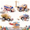 Udeas 5Pcs Premium Wooden Vehicle Toys for Toddlers 1-3 - Police Car, Garbage Truck, Dump Truck, Helicopter & Ambulance | Certified Safe, Montessori Toys, Push and Go Cars for 1+ Year Old Kids
