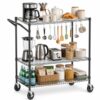 UEAKPIC 3-Tier Rolling Utility Cart with Wheels, Heavy Duty Steel Wire Storage Cart with Handle, 661 lbs Capacity Adjustable Shelves with Hooks & Liners for Kitchen, Office, Garage, Black