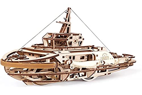 UGears 3D Puzzles Kit Tugboat Mechanical Models | Wooden Puzzle Brain Teaser Construction Wooden Model Kits for Adults Puzzle Learning Toys for Kids Building Set 3D Puzzle Kit for Teens and Adults