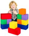 UHAPPYEE Toddler Foam Buliding Blocks - 12 Piece Fabric Covered in 2 Sizes Stacking Block Sets - Colourful Soft Play Set for Kids Idea for Building and Throwing Fun-Blue