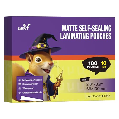 Uinkit 10Mil Matte Self-Seal Laminating Pouches, Double-Sided for 2.6x3.9 Business Card, Glare & Fingerprint Resistant for Restaurant IDs, School Badges, Corporate Access - No Machine