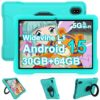 UJJ Kids Tablet 10 Inch Android 15 Tablets, 30GB RAM 64GB ROM 1TB Expand, Octa-Core Tablet with Gemini AI, 6000mAh, 5G WiFi, HD IPS Display, Widevine L1, Parental Control, Drop-Proof EVA Case - Green