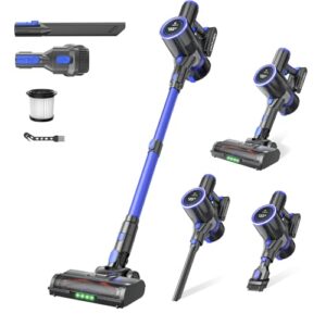 UKDMROX Cordless Vacuum Cleaner, 550W 50KPa 45Mins Vacuum Cleaners for Home, Self-Standing Stick Vacuum with Anti-Tangle Brush & LED Display for Hardwood Floors, Carpet, Pet Hair, Car