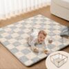 Ultra Soft Plush Floor Mat, 1.3" Thick Foam Cushion Rug with Non-Slip Backing for Indoor, Home, Blue Checkboard