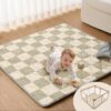 Ultra Soft Plush Floor Mat, 1.3" Thick Foam Cushion Rug with Non-Slip Backing for Indoor, Home, Sage Checkboard