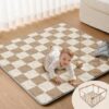 Ultra Soft Plush Floor Mat, 1.4" Thick Foam Cushion Rug with Non-Slip Backing for Indoor, Home, Brown Checkered