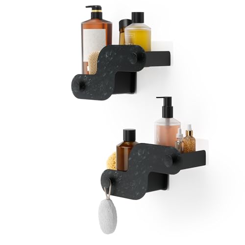 Umbra Nami Shower Caddy Set of 2 – Adhesive Shower Shelf, No Drill Wall Mounted Bathroom Organizer, Rust-Free Plastic Shower Storage Baskets for Shampoo & Toiletries, Ocean Black