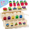 UMEREACT Montessori 4 in 1 Wooden Sorting Shape Sorter and Stacking Toy Box Color Matching Counting Fishing Game Preschool Educational Toys for 3 Years Boys and Girls Gifts