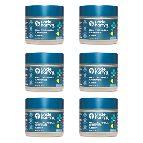 Uncle Harry’s Natural Products Bliss Mint Toothpaste 6 Pack (3 oz) – Alkalizing Mineral Tooth Powder, Fluoride-Free Natural Oral Care, Fresh Breath, Supports Healthy Teeth & Gums, Herbal Formula