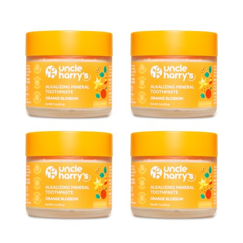 Uncle Harry’s Natural Products Orange Blossom Toothpaste 4 Pack (3 oz) – Alkalizing Mineral Tooth Powder, Fluoride-Free Natural Oral Care, Fresh Breath, Supports Healthy Teeth & Gums