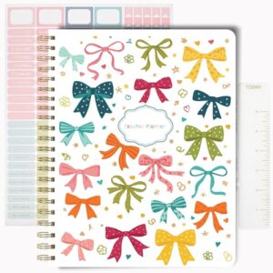 Undated Teacher Planner 8.5 x 11-12 Months & 52 Weeks | Colorful Ribbons Cover | Monthly & Weekly Lesson Plan Book with Stickers, Storage Pocket & Snap-In Bookmark | Classroom Organizer