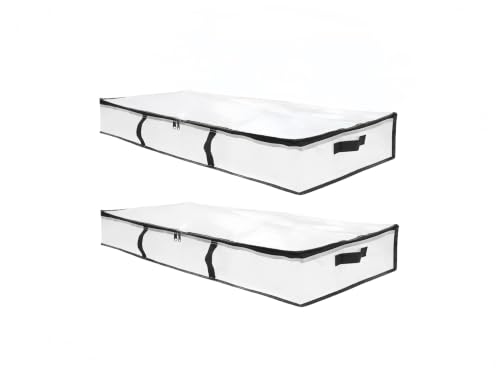 Under Bed Storage Bags, 2 Pack Large 42" x 18" Clear Underbed Storage Containers with Zipper, Heavy Duty Breathable Non-Woven Fabric, Space Saving Organizers for Clothes, Blankets, Bedding