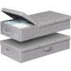 Under Bed Storage With Lids, 2 Pack Large Underbed Storage Containers Clothes W/ 3 Handles, Foldable Low Profile Stackable Drawer Organizer Bins Box for Blanket Shoe Bedroom, 31.1*15.7*6inch