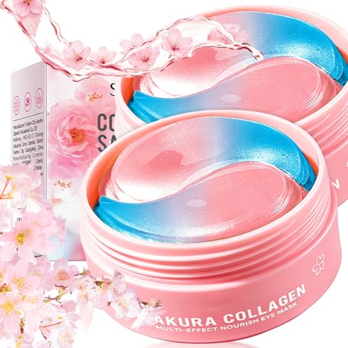 Under Eye Patches - 120 PCS Aloe Vera Hydrogel Eye Mask for Dark Circles & Wrinkles, with Collagen, Hyaluronic Acid & Castor Oil - Hydrating & Smoothing Treatment Gift Set for Men & Women (Sakura)