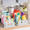 Under Sink Organiser with 2 Tiers, Carbon Steel Kitchen Carbinet Storage Rack, Pull-out L-shaped Sink Shelf, Space-saving, for Bathroom, Laundry, 2 Pack