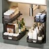 Under Sink Organizer, 2-Pack 3-Tier Height Adjustable Thickened Metal Pull out Cabinet Organizer Shelf black 2 pcs