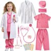 UNGLINGA Doctor Costume for Girls - Kids Scrubs with Lab Coat Stethoscope, Doctor Dress Up for Halloween Career Day Role Play (M (5–6Y))