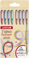 Uni-ball Set of 8 Metal Gel Ink Rollerball Pens UM-120 0.8mm