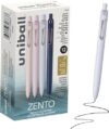 uniball Zento Liquid Gel Ink Retractable Pens, Medium Point (0.7mm), Muted Barrels, Black Ink, Dozen (Pack of 144)